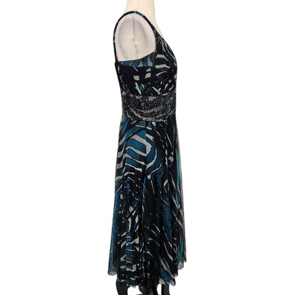 Vintage 90s Alberto Makali Embellished Abstract Print Net Tulle Party Dress - Picture 5 of 8